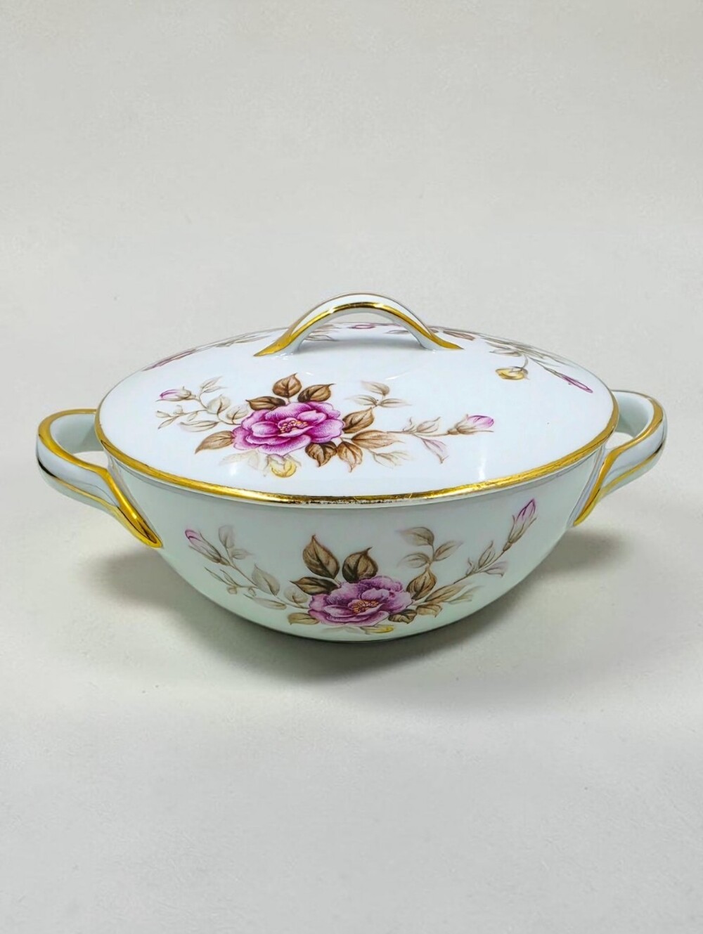 Wentworth China Summertime Pattern Lidded Sugar Bowl Pink Roses Porcelain
